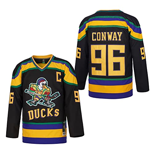 D-5 Jugend Mighty Ducks Trikot #96 Conway #99 Banks Jersey, Film Eishockey Trikot für Kinder, #96, Schwarz, Klein