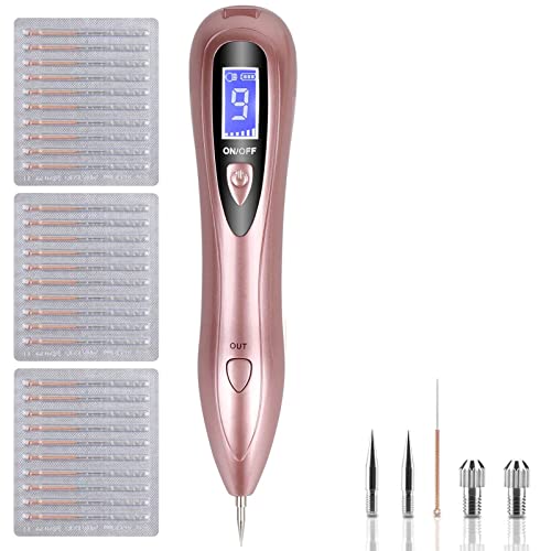 Muttermal Entfernen - VOONEEN Maulwurf Entfernen Professioneller Schönheits-Stift, mit 9 Stärke Stufen für Gesicht und Körper, Entfernung Warzen, Nävus, Muttermal, mit USB Aufladbar (Rosa)