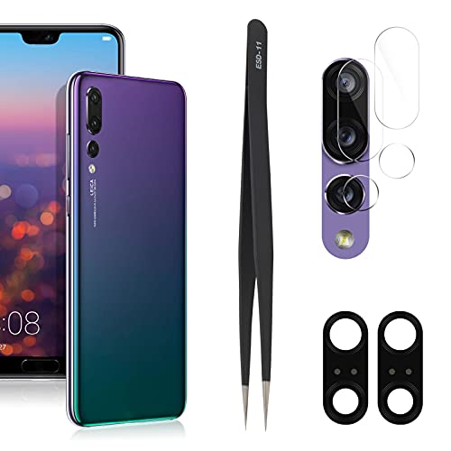 YHX-OU 2 Stück Kamera Linse Glas Ersatz für Huawei P20 PRO Kamera Linse Hinten Glas + 2 Stück für Huawei P20 PRO Kamera Displayschutzfolie + Pinzette