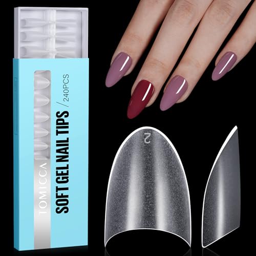 TOMICCA 240 Stücke Falsche Nägeltips, Klare Nagel Tipps Acryl Halbe Abdeckung Französische Gefälschte Nagelspitzen, Kurz Mandel Nageltips Set 12 Größen für Nagelstudios DIY, Nagelverlängerung