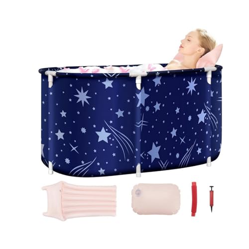 Fesatccoz Faltbare Badewanne Erwachsene, 120 x 55 x 50 Cm Tragbares Mobile Badewanne Heißbad, Eisbad, Spa, Badeeimer, Dick Mehrlagig Große Einweichbadewanne Mit Rückenlehne, Kissen Und Aufblasbarer