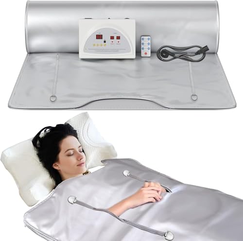 Infrarot Saunadecke, 2 Zone Digital Heim Saunadecke Professionel Detox Therapie Oxford Infrarot Saunadecke mit 4 Sicherheitsschutz, Sauna Blanket für heißes Schwitzen, Entspannung, Detox