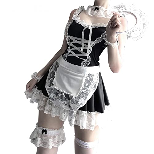 Zyimsva Maid Dress Halloween KostüM Maid Outfit Cospaly Dienstmädchen Kostüm Strümpfe Faschingskostüme Damen（S-M