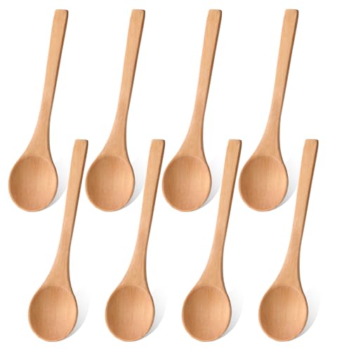 8 Stück Kochlöffel Holz Klein Holz Löffel Klein Suppenlöffel Langgriff 13cm Honiglöffel Holz zum Essen Mischen Rühren Kochen Wooden Spoon für Zuhause, Küche, Kaffee, Party, Restaurant