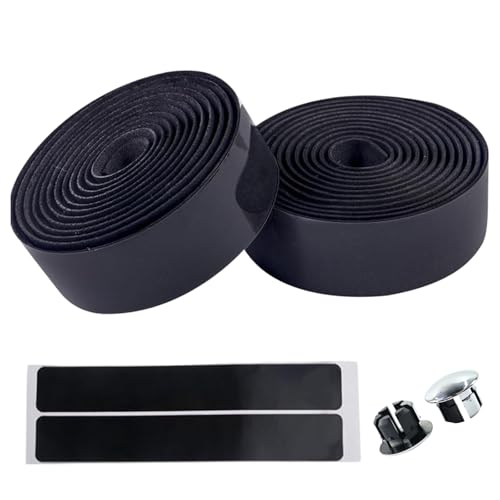 Fahrrad Lenkerband, Schwarz Cycling Lenkerband, Rutschfest und Stoßfest Griffband mit Lenkerstopfen, Comfort MTB Rennrad Lenkerband, 2.8cm x 2m