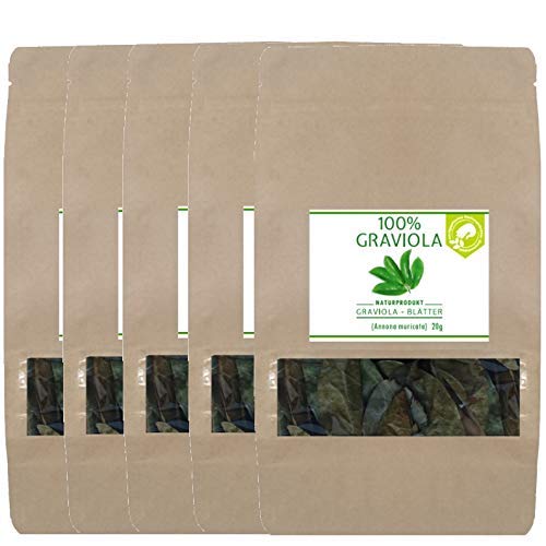 5 x 100% BIO Graviola Blätter (5 x 20g), NEUE ERNTE, Wildsammlung, Naturbelassen & Unbehandelt -Guanabana-Stachelannone-Soursop-Corossol