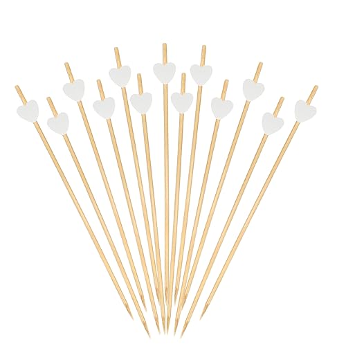 Catelves Cocktail Sticks 100 Stück Holzspieße Herzen Fingerfood Spieße,Weiße Herzen Cocktailspieße Holz Zahnstocher 12 cm,Obstspieße Partyspieße Burger Spieße,Cocktail Zubehör Deko für Cocktail,Obst