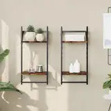 BOWEKAM Home & Garten-2-Tier Wandregale mit Stangen 2 Stück Räuchereiche 30x25x65 cm-Möbelauswahl