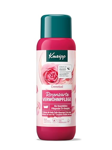 Kneipp Cremebad Rosenzarte Verwöhnpflege - Badezusatz mit hochwertigem Extrakt aus Bio Rosenblüten und einem pflegendem Öl-Komplex - Schenkt ein glattes Hautgefühl und pflegt die Haut - 400ml