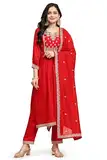TRENDMALLS Damen Vichitra Seide Stickerei Salwar Anzug Set Kurta Hose mit Dupatta Red Kurta Set für Frauen, rot, 48