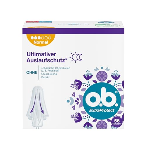 o.b. ExtraProtect Normal (56 Stück), Tampons für mittlere/stärkere Tage, Dynamic Fit Technologie & extra Schutzflügel für bis zu 100% Auslaufschutz während der Periode