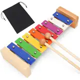 Xylophon Glockenspiel aus Holz, Buntes Musikinstrument für Erwachsene und Kinder, Inklusive 2 Schlägel, Pädagogisches Spielzeug für Kinder ab 1 Jahr, 8 Töne für kreativen Musikspaß