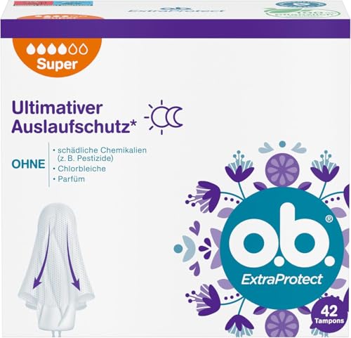 o.b. ExtraProtect Super, Tampons für starke Tage mit Dynamic Fit Technologie & extra Schutzflügeln, für ultimativen Auslaufschutz* (1 x 42 Stück)