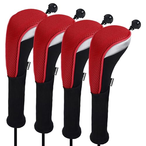 Andux 4/Pack Langer Hals Golf Hybrid Club Head Covers mit austauschbaren Keine. Tag ctmt-02, rot MEHRWEG