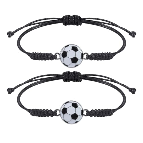 BIRLOZA 2 Stück Fußball Armband Kinder Sport Armbänder Verstellbares Gewebte Freundschaftsarmband Metall Fußball Charm Armbänder für Teenager Erwachsene Mädchen Jungen