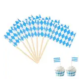 100 Stück Bayern Oktoberfest Zahnstocher Flaggen,Flag Picks Deko,Oktoberfest Dekorations Blau Weiße Party Fahnenschwenken,Bayrische Accessoires für Cupcake Toppers Pub Decor Cocktail Obst Geschirr