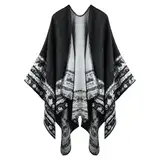 HOTUT Damen Poncho Schal,Übergroßer Schal Strickjacken,Weiches und drapiertes, doppelseitiges Design, Cape Cardigan Geschenk Für Mutter-TotemStil