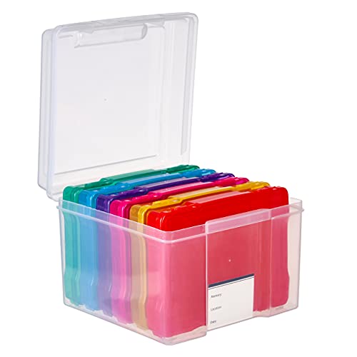 MATANA Foto-Aufbewahrungsbox Mehrfarbig (21,5 x 21,5 x 16,5cm) Foto Organizer mit 6 Fächern und Etiketten - Mehrzweck Fotobox für Bastelbedarf & Saatgut