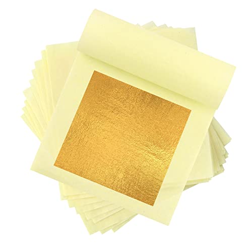 24 Karat Echte Blattgold, 10 Blatt Echte Blattgold Essbar Flocken für Basteln, Lebensmittel, Kuchen, Backen, Torten Dekorfolie, 4,33 x 4,33 cm