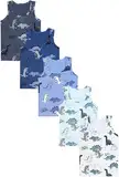 TupTam Unterhemden Jungen – 5er Pack Ärmellose Kinder Unterhemden, Baumwolle, Bequem & Atmungsaktiv, Farbe: 5er Pack Dino Blau Beige Grau, Größe: 92-98
