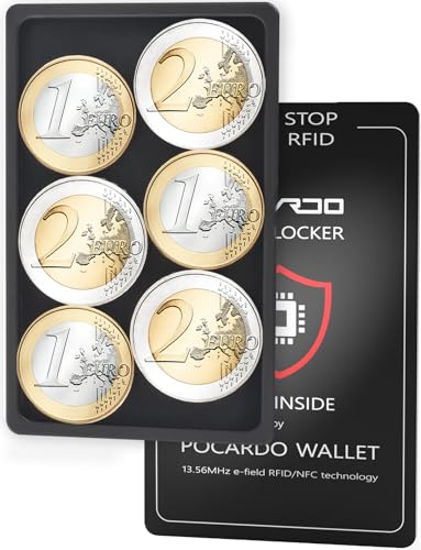 POCARDO Coin Holder | Münzfach im Kreditkarten-Format | Lautloses Kleingeldfach aus Alluminium mit Filzschutz | inkl. RFID Blocker Karte (Münzfach + RFID Blocker Karte)