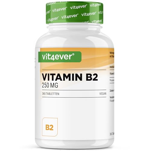 Vitamin B2 (Riboflavin) - 250 mg - 365 Tabletten - Hochdosiert - Ohne unerwünschte Zusätze - Vegan