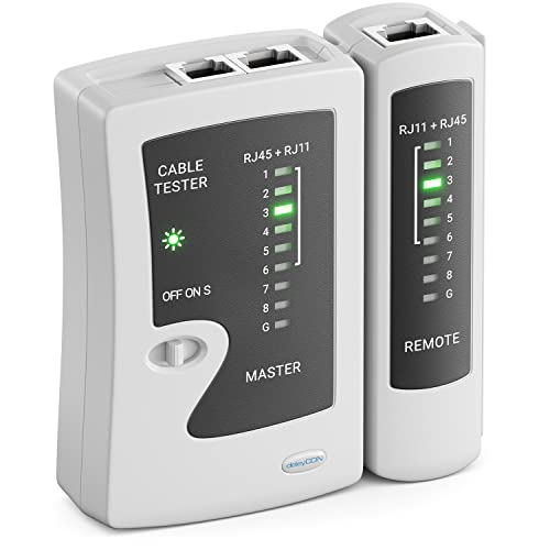 deleyCON Netzwerk Kabeltester RJ11 RJ12 RJ45 ISDN LAN Netzwerkkabel Patchkabel CAT6 CAT7 CAT8 Kabel Tester Leitungstester Kabelprüfer - Grau