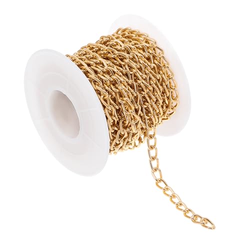 Uonlytech 1 Rolle O-Charakterkette Nächtige Kette Extender klobig Schmuck Herstellung Verlängerung Draht DIY-Kette Panzerketten aus Aluminium Kette für Handwerk Golden