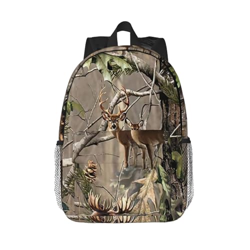 CPAQasg Rucksack mit Wildtier-Motiv, Jagd, Hirsch, Bär, Elch, Druck, bequem, Outdoor, Reisen, Arbeit, Wandern, Fitnessstudio, College, Jungen und Mädchen
