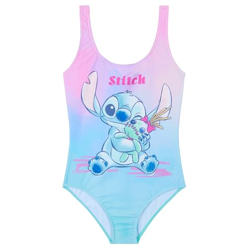 Disney Badeanzug Mädchen, Einteiliger Schwimmanzug Badekleidung - Geschenke für Mädchen (Rosa/Blau Stitch, 7-8 Jahre)