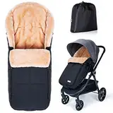 Orzbow Künstliches Schaffell Winterfußsack für Buggy | Waschbar Baby Fußsack Kinderwagen für Babyschale | Wetterfest Baby Schlafsack Winter Passend Für Kinderwagen (Schwarz)