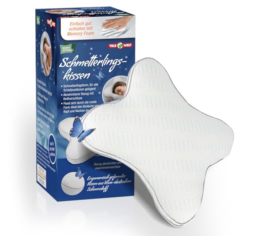 TELE WELT HSP Schmetterlingskissen [Memory Foam] Seitenschläferkissen - Nackenstützkissen - ergonomische Unterstützung - Atmungsaktiv - orthopädisches Kissen