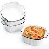 NUTRIUPS 14.5cm Keramik Auflaufform 4er Set, 400ML Quadratische Backformen, Kleine Backform für Fritteuse, Keramik Backformen mit Griffen, Backofen und Mikrowellen Sicher