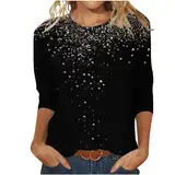 Warehouse Deal Tshirt Damen 3/4 Arm Pailletten Oberteil Shirt Lässig Rundhals Tunika Longshirt Festliche Glitzer Langarmshirt Elegant Bluse Tops Neuartige Sommershirt Sportshirt