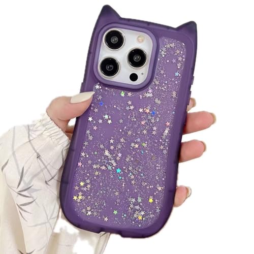 Rnrieyta Miagon Niedlich Katzenohren Hülle für iPhone 14,Glitzer Durchsichtig Weiche Silikon 3D Tier Handytasche für Frauen Mädchen Klar Kawaii Bling Stern Bumper