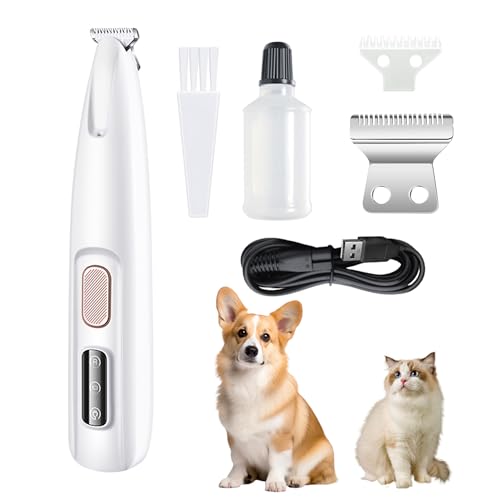 PawTrim Pro, Superleise/Wiederaufladbarer Pfotentrimmer, für Haustiere mit LED-Licht, Wasserdichter, Kabellos Haustier Rasierer, Hundeschermaschine, Profi Hundetrimmer für Hunde Katzen Pfoten, Augen