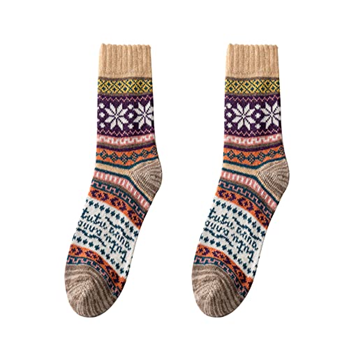 rtdgcv Kuschelsocken Weihnachten Verdickte Thermosocken für Damen Weihnachtssocken Socken Weihnachtssocken Dicke Socken Herren Winter Damen Socken im Vintage-Stil Thermosocken Damen (E, One Size)