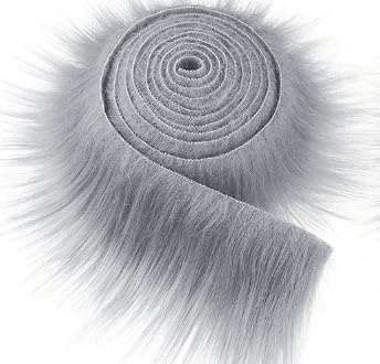 Furry Faux Precut Strips,1 Stück 2x60 Zoll Kunstfell zum Basteln Grau Langhaarplüsch Kunstfell Meterware,Plüsch Fell zum Basteln für Weihnachten Basteln Gnome Beard Santa Hair Dwarf DIY (Grau)