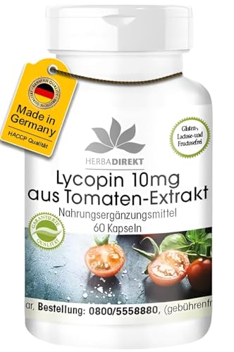 Lycopin Kapseln 10mg - 60 Kapseln - hochdosiert - aus Tomaten-Extrakt - vegan | HERBADIREKT by Warnke Vitalstoffe - Deutsche Apothekenqualität