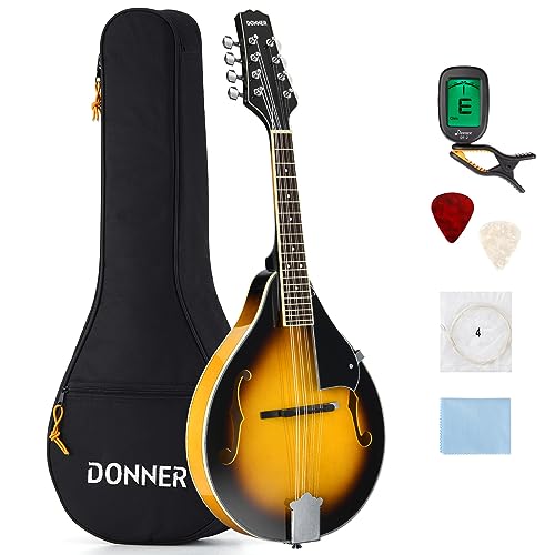 Donner Mandoline Instrument A Style Mandoline mit 8 Saiten Anfänger Erwachsene Mahogany Tasche Tuner Plektren Sunburst (DML-1)