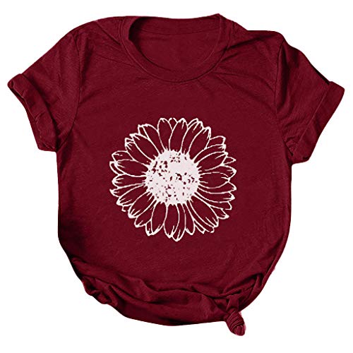 2025 - Frauen lässiger Druck Kurzärmeln O-Ausschnitt lose T-Shirt-Töpfe mit Blusen Pullover Mit Farbverlauf (XXXXL)