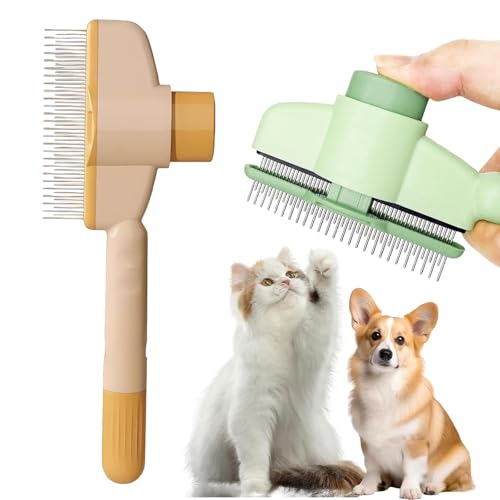 2025 New Fellblitz-BüRste,mit langen und kurzen Edelstahlmetallzähnen zum Entfernen von Haaren und Knoten,Selbstreinigender Haustierkamm,Geeignet für Hunde und Katzen(Orange)