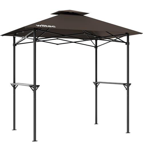 Wiltec Grillpavillon in Kaffee 245 x 152 x 242 cm, BBQ Pavillon mit Rauchabzug, Grillüberdachung mit wasserfester Dachplane, Grillzelt mit 2 Ablagen