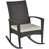 Outsunny Schaukelstuhl Schwingsessel Gartenstuhl mit Kissen, Polyrattan+Metall, Schwarz+Creme, 66 x 88 x 98 cm