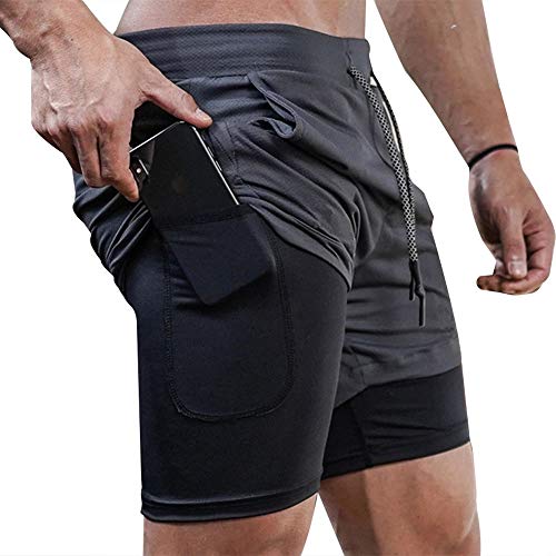 Superora Herren Sport Shorts Laufshorts 2 in 1 Kurze Running Sporthose Fitness Training Mit Eingebaut Taschen