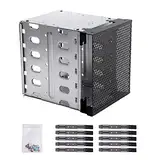 ALEOHALTER Festplattenkäfig, abnehmbare HDD-Fächer, 13,3 cm (5,25 Zoll) mit Lüfterraum, Edelstahlkäfig-Rack, Festplattenablage, Adapter-Rack-Halterung für Computer auf 5 x 3,5 Zoll