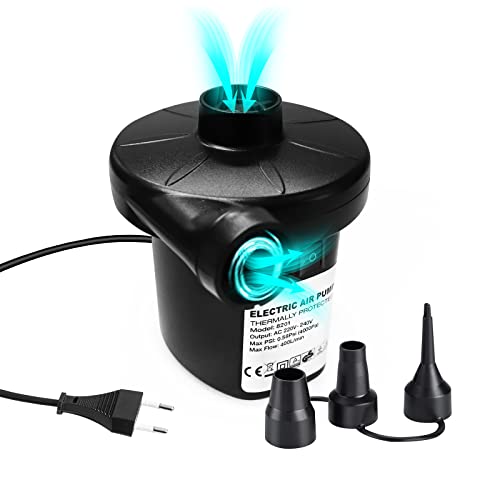 Madatop Elektrische Luftpumpe für Luftmatratze, 2 in 1 Luftpumpe Elektrisch für Aufblasen und Entleeren, Elektrische Pumpe mit 3 Düsen, perfekt für Luftmatratze, Outdoor-Camping, Schwimmring