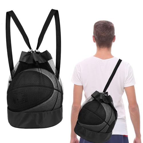 Molain Ballsack Ballnetz, Fußball Meshbag, Mehrzweck Sport Netztasche Mesh Strandtasche Gym Sack Rucksack Tragbare Ballnetz für Fußball Basketball Tennis Volleyball Rugbyball(schwarz)