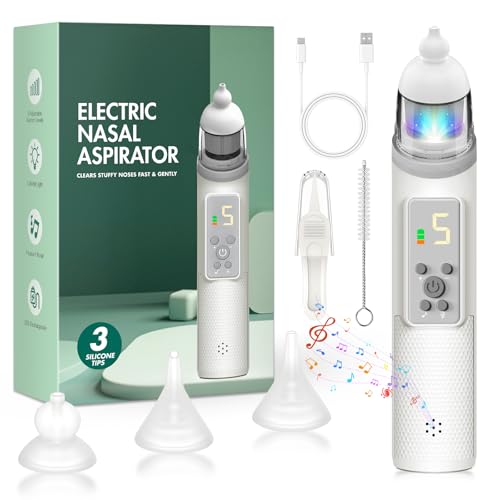 HotHands Nasal Aspirator, Wiederaufladbarer Elektrischer Nasensauger, 5 Stufen der Saugkraft Einstellbar, mit 3 Weichen Silikonspitzen, Integrierter Musik- und Beruhigendem Licht