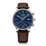 WENGER Herren Armbanduhr Urban Classic Chronograph Ø 44mm, Swiss Made, Analog Quarz, Wasserdicht bis 100m, Leder-Armband, Braun/Blau/Silber, 01.1743.104